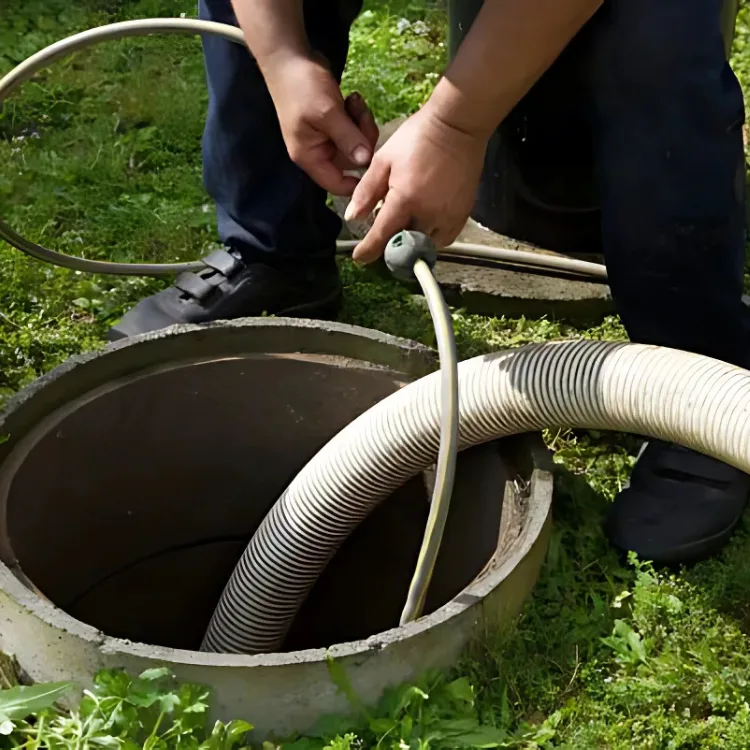 Technician using professional snaking equipment to clear a clogged commercial drain line at a business property in the Finger Lakes