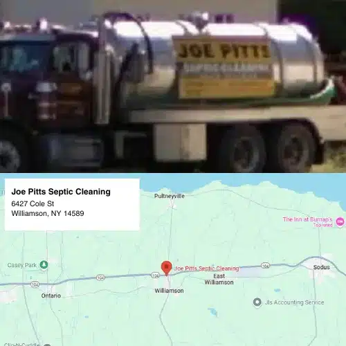 Joe Pitts Septic Cleaning Joe Pitts Septic Cleaning truck with business name and location, highlighting local septic service legacy in Williamson, New York.